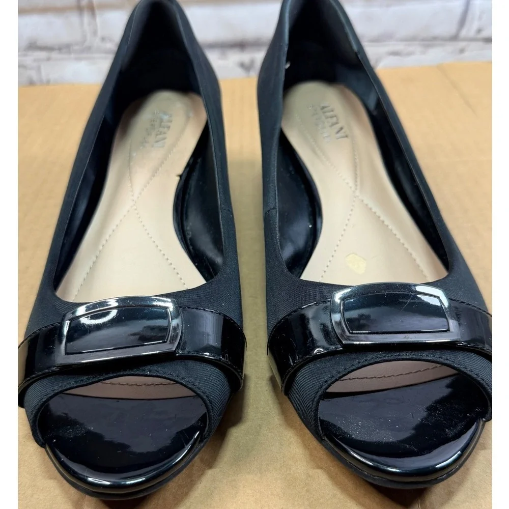 Alfani Step N Flex Wedge Shoes Women 9.5 Black Peep Toe Office Comfort Heels